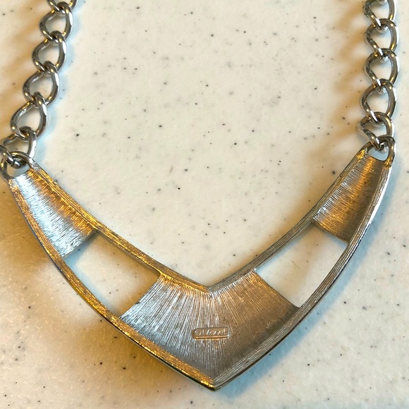 Contemporary Vintage Monet Silver Tone and Black Enamel Necklace - Picture 3 of 5